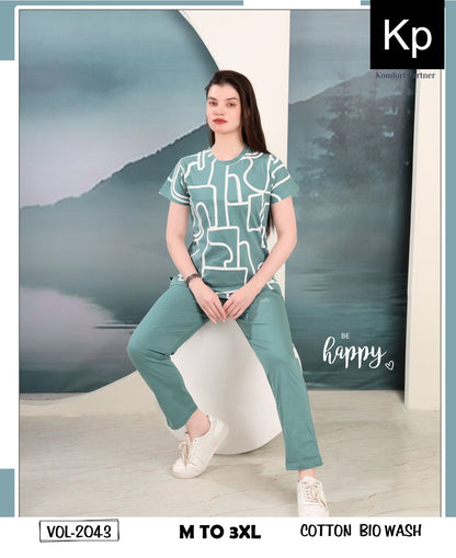 Vol 2043 Kp Cotton Biowashed Pyjama Night Suits Wholesale Price