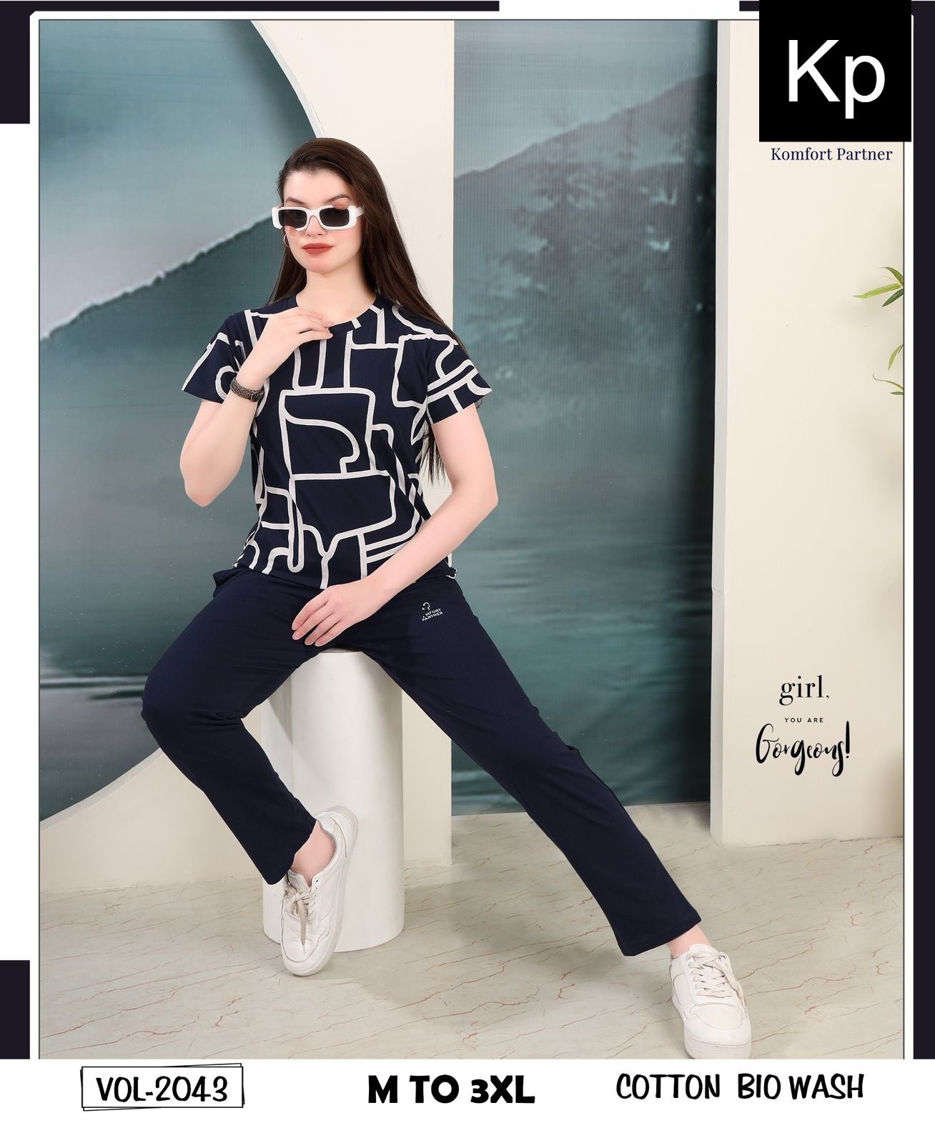 Vol 2043 Kp Cotton Biowashed Pyjama Night Suits Wholesale Price