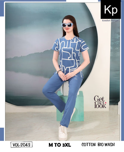 Vol 2043 Kp Cotton Biowashed Pyjama Night Suits Wholesale Price