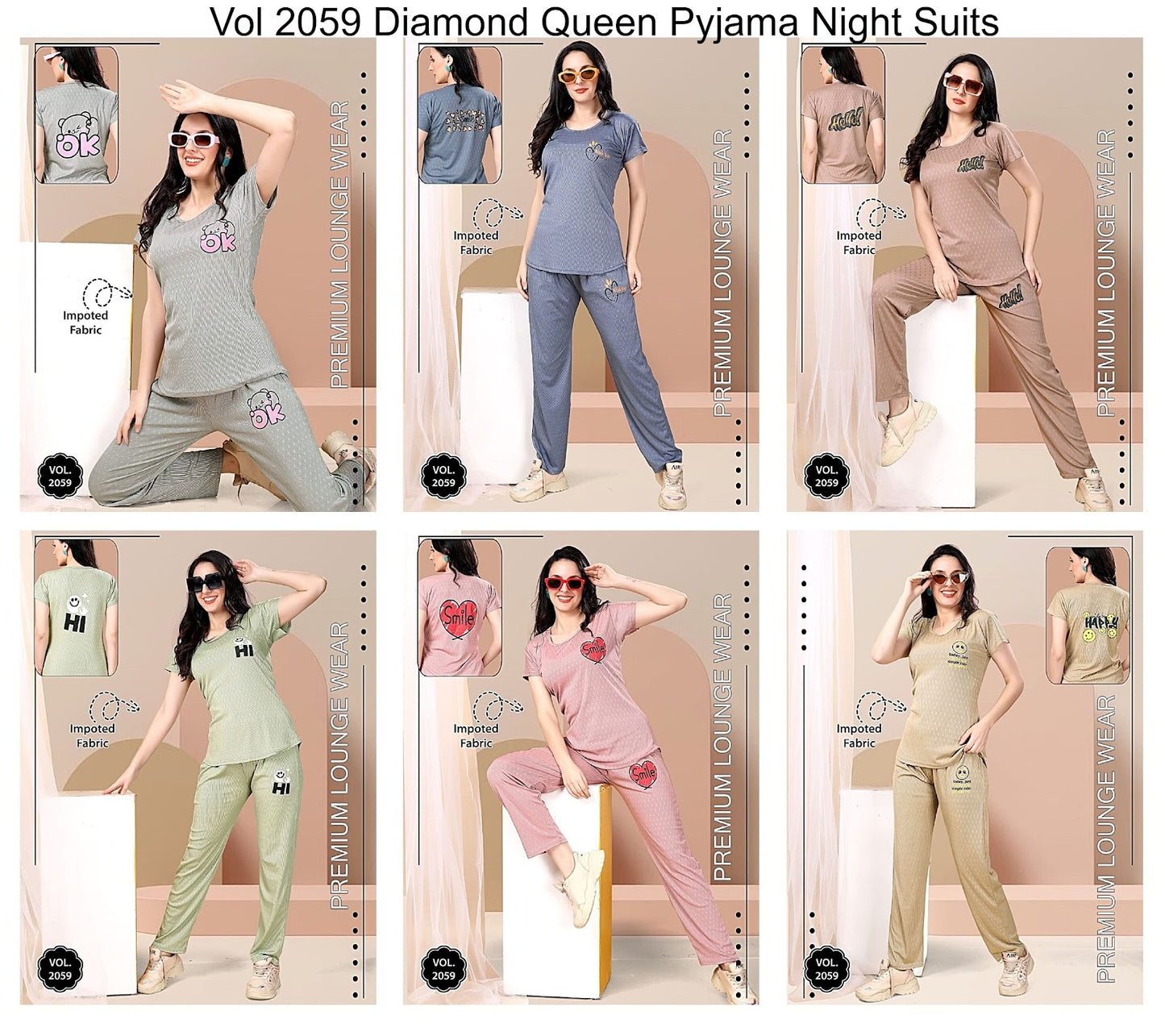 Vol 2059 Diamond Queen Imported Pyjama Night Suits Wholesaler