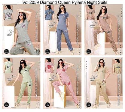 Vol 2059 Diamond Queen Imported Pyjama Night Suits Wholesaler