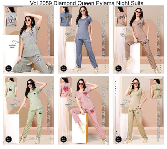 Vol 2059 Diamond Queen Imported Pyjama Night Suits Wholesaler