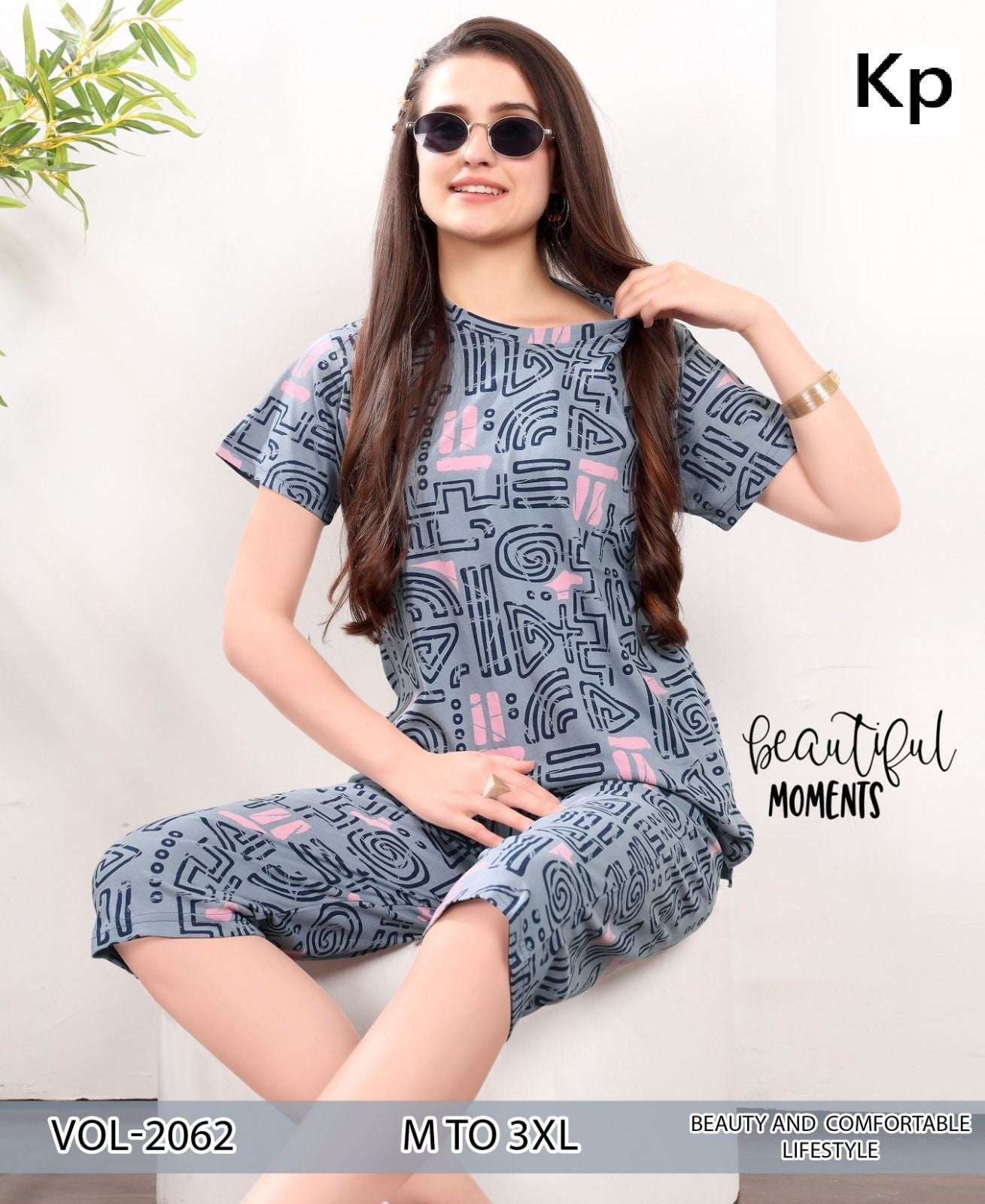 Vol 2062 Kp Hosiery Capri Night Suits Wholesale Price