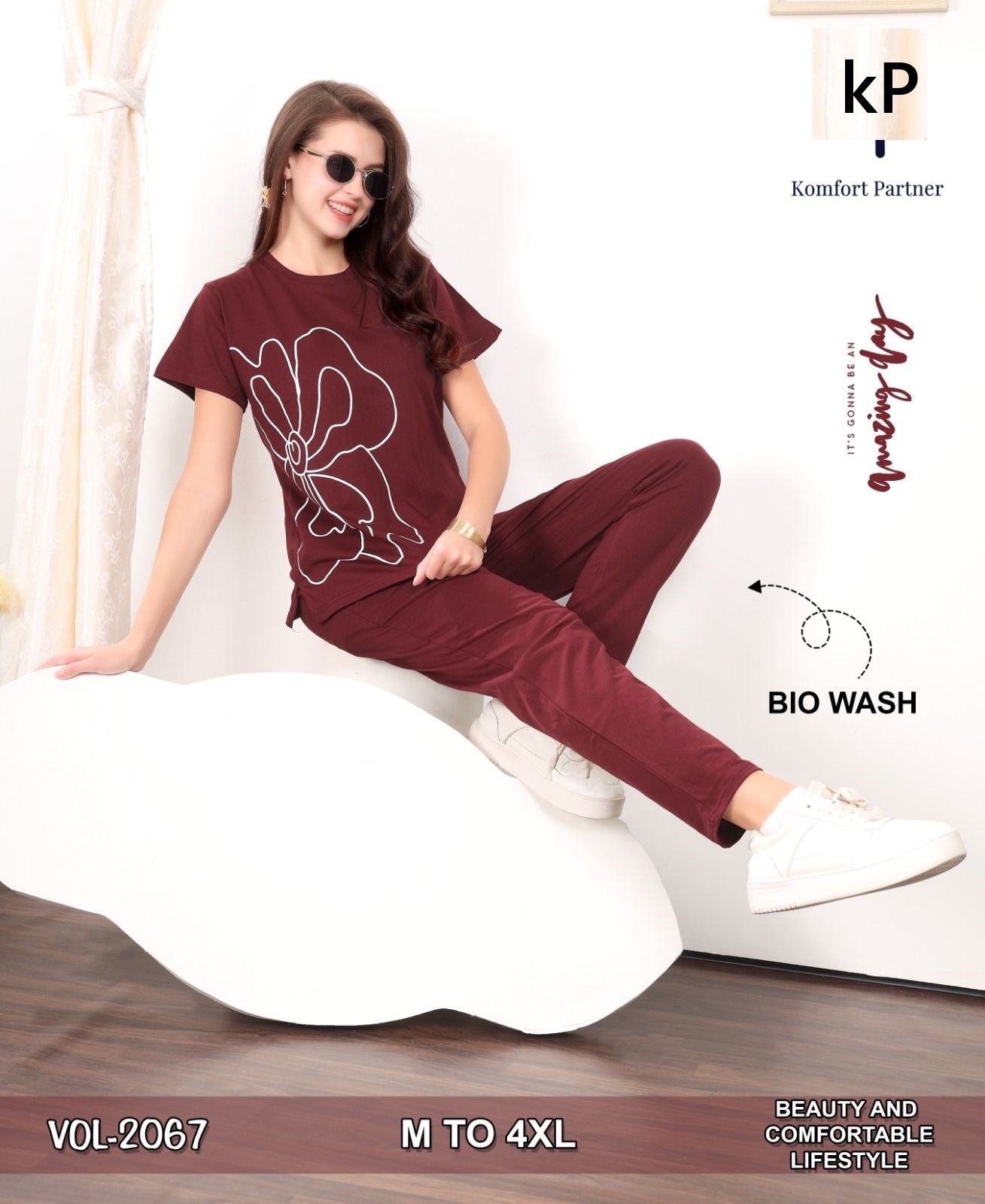 Vol 2067 Kp Cotton Biowashed Pyjama Night Suits Wholesale