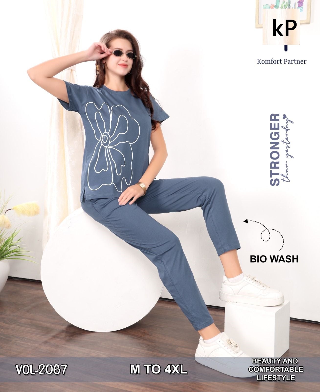 Vol 2067 Kp Cotton Biowashed Pyjama Night Suits Wholesale