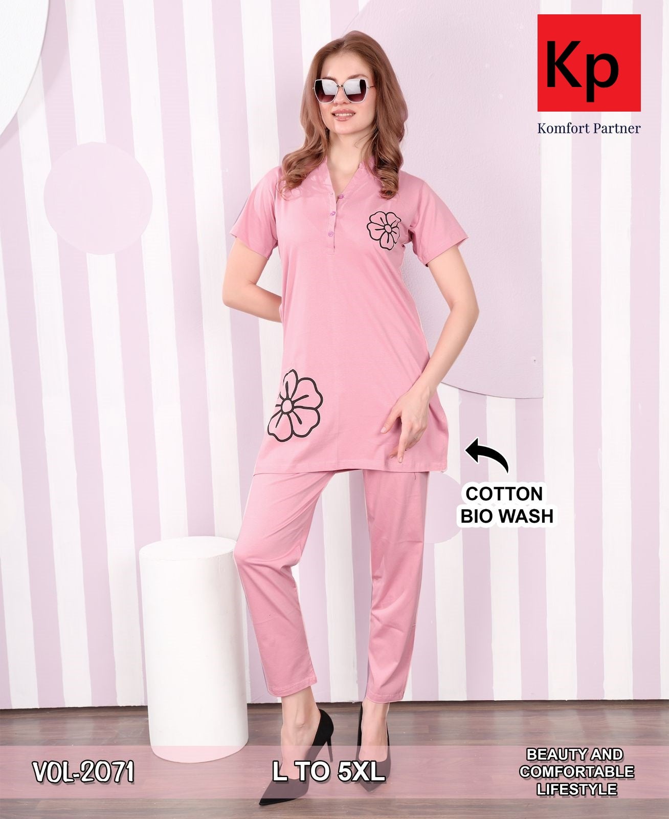 Vol 2071 Kp Cotton Biowashed Kurta Night Suits Manufacturer Ahmedabad