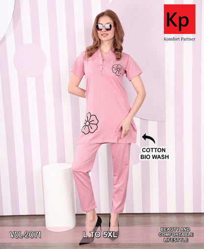 Vol 2071 Kp Cotton Biowashed Kurta Night Suits Manufacturer Ahmedabad