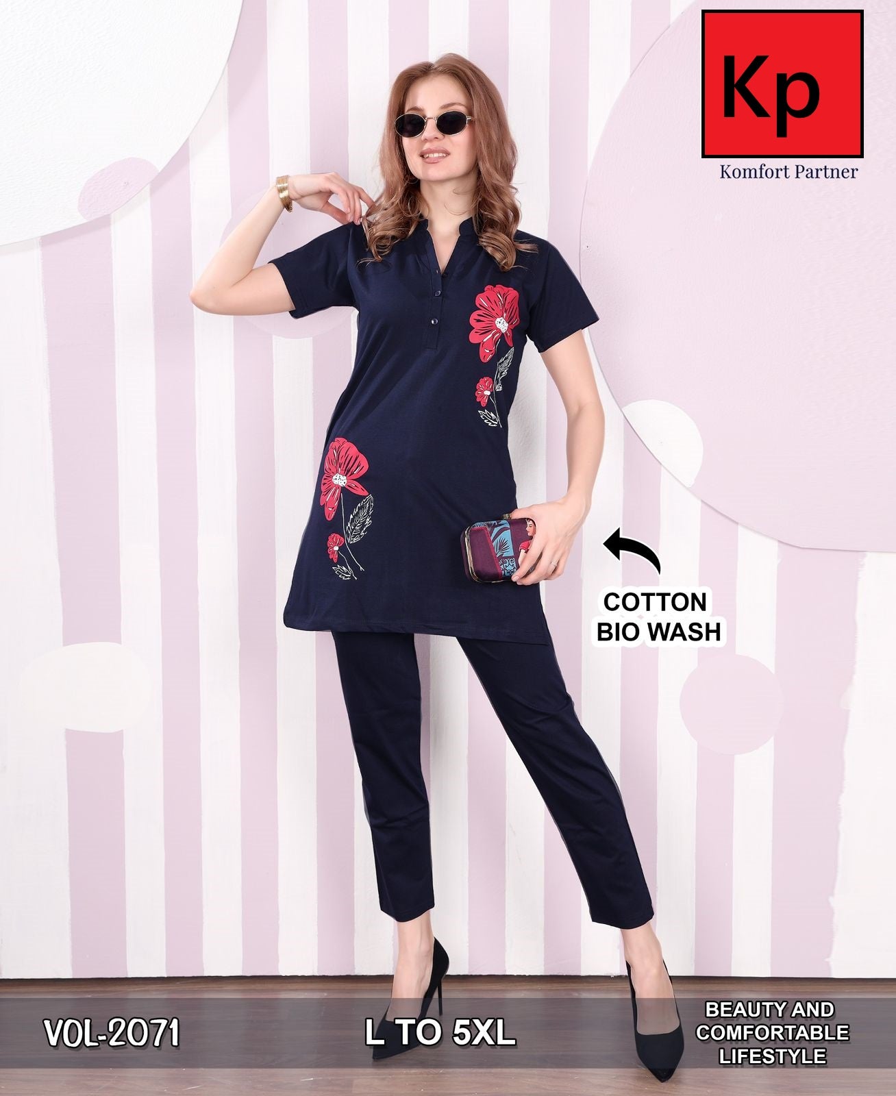 Vol 2071 Kp Cotton Biowashed Kurta Night Suits Manufacturer Ahmedabad