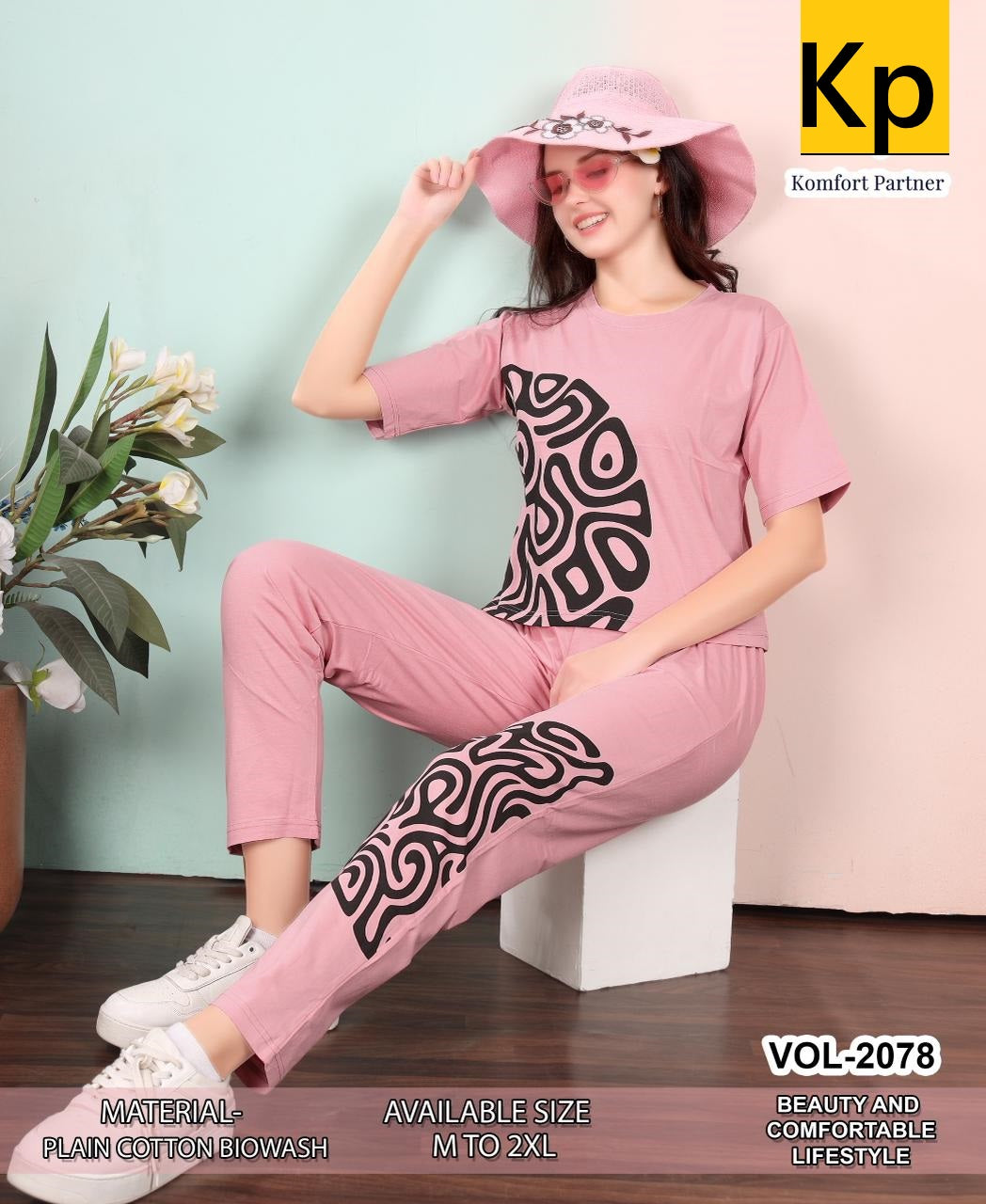 Vol 2078 Kp Cotton Biowashed Pyjama Night Suits Supplier