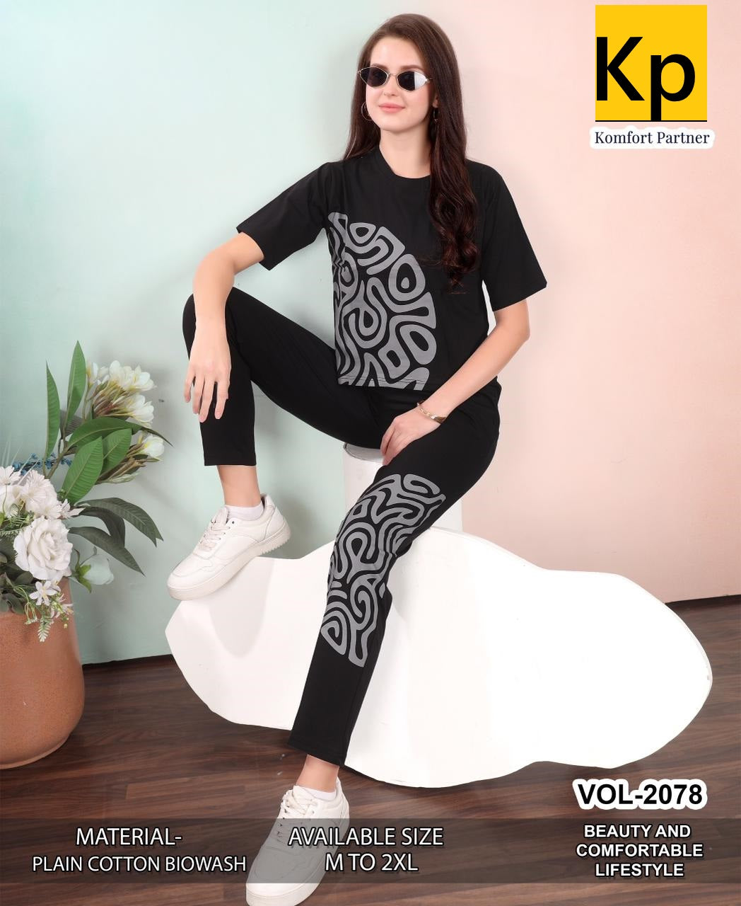 Vol 2078 Kp Cotton Biowashed Pyjama Night Suits Supplier