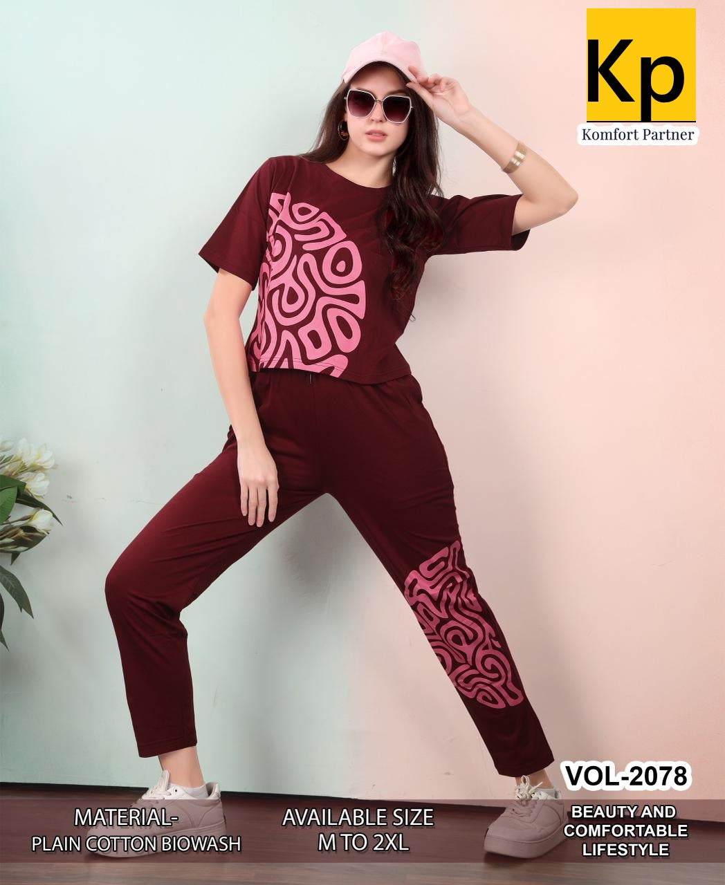 Vol 2078 Kp Cotton Biowashed Pyjama Night Suits Supplier