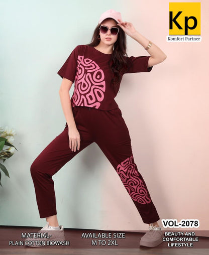 Vol 2078 Kp Cotton Biowashed Pyjama Night Suits Supplier