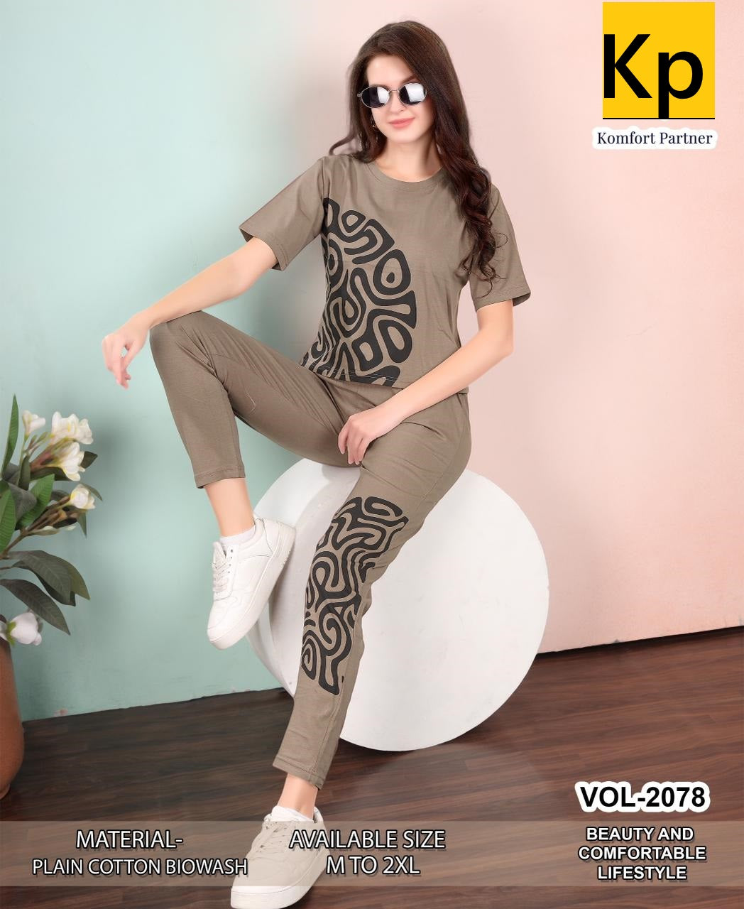 Vol 2078 Kp Cotton Biowashed Pyjama Night Suits Supplier