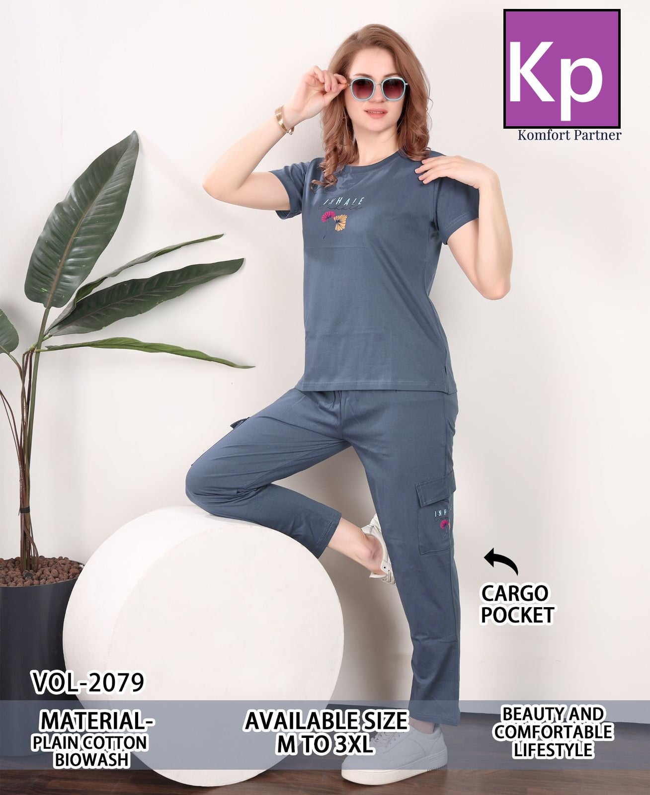 Vol 2079 Cargo Kp Cotton Biowashed Pyjama Night Suits Manufacturer Gujarat