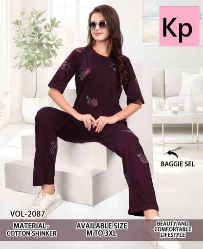 Vol 2087 Kp Cotton Pyjama Night Suits Wholesale
