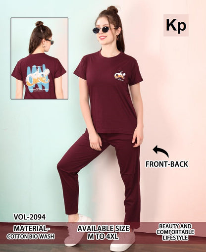 Vol 2094 Plain To Plain Kp Cotton Biowashed Pyjama Night Suits Supplier