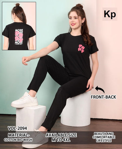 Vol 2094 Plain To Plain Kp Cotton Biowashed Pyjama Night Suits Supplier