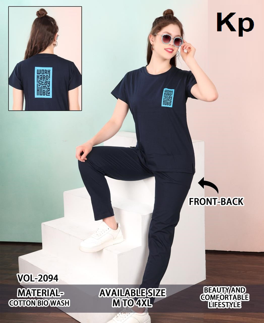 Vol 2094 Plain To Plain Kp Cotton Biowashed Pyjama Night Suits Supplier