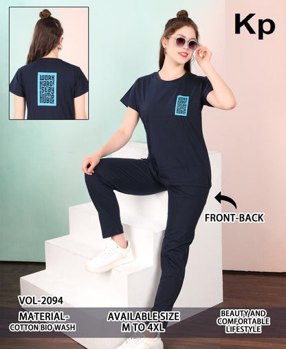 Vol 2094 Plain To Plain Kp Cotton Biowashed Pyjama Night Suits Supplier