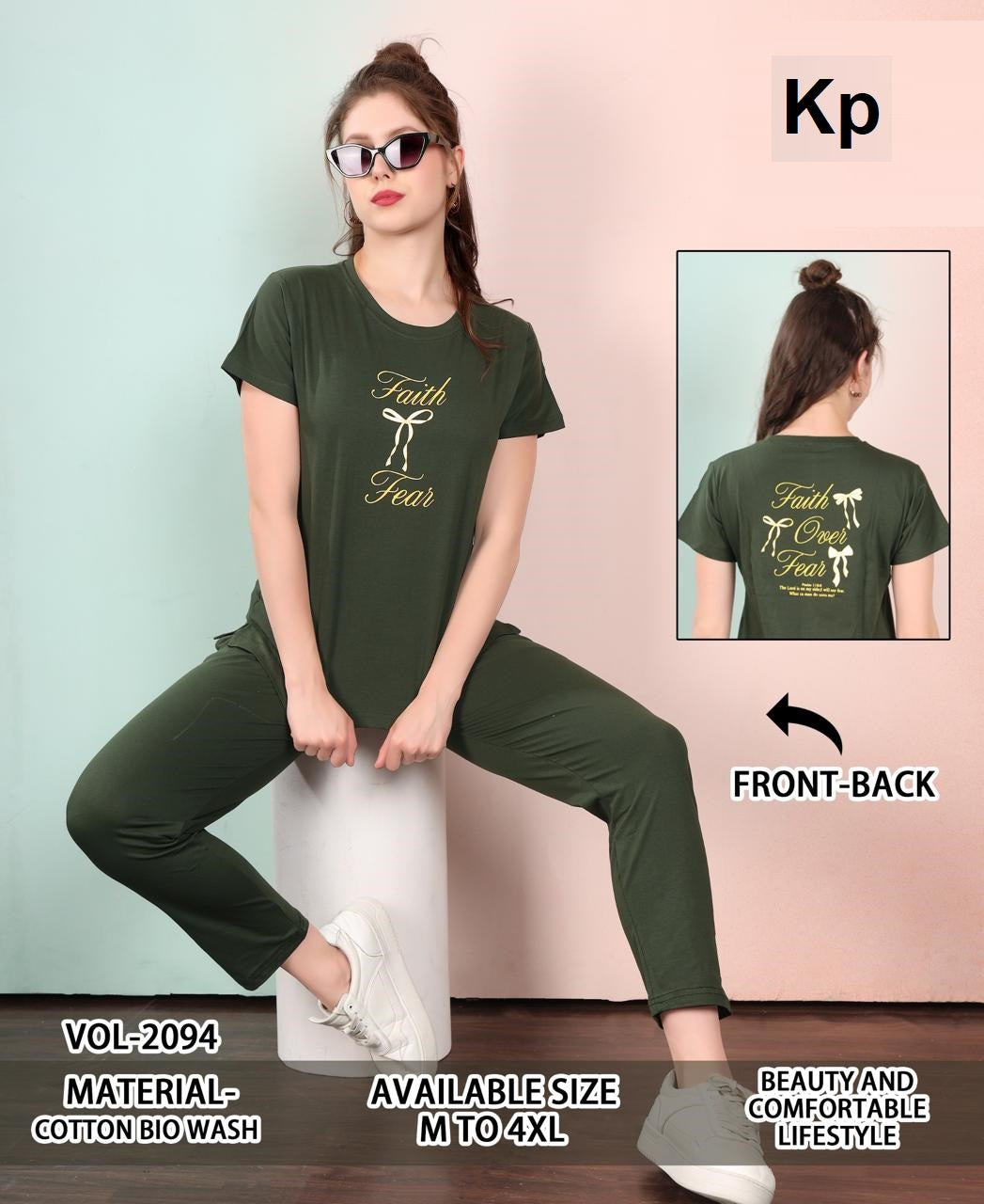 Vol 2094 Plain To Plain Kp Cotton Biowashed Pyjama Night Suits Supplier