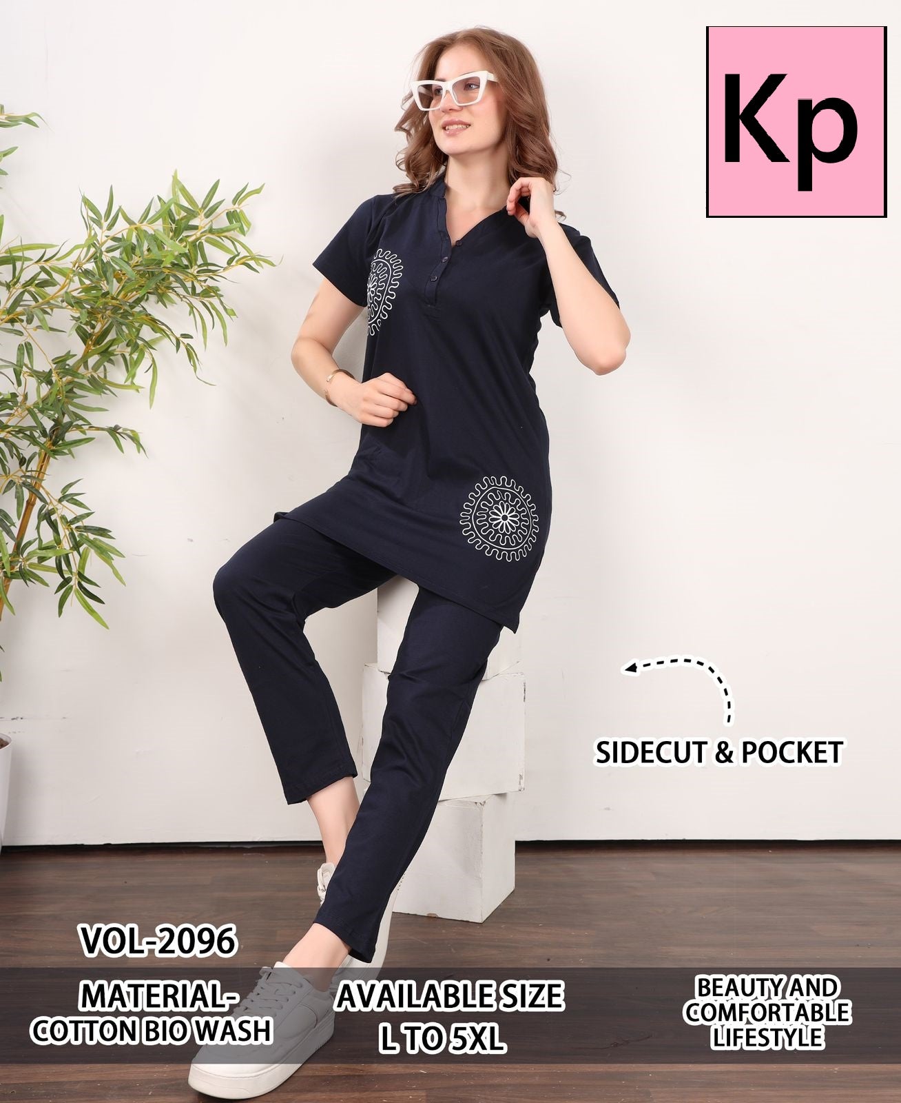 Vol 2096 Kp Cotton Biowashed Kurta Night Suits Exporter Gujarat