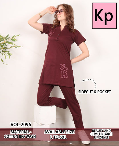 Vol 2096 Kp Cotton Biowashed Kurta Night Suits Exporter Gujarat
