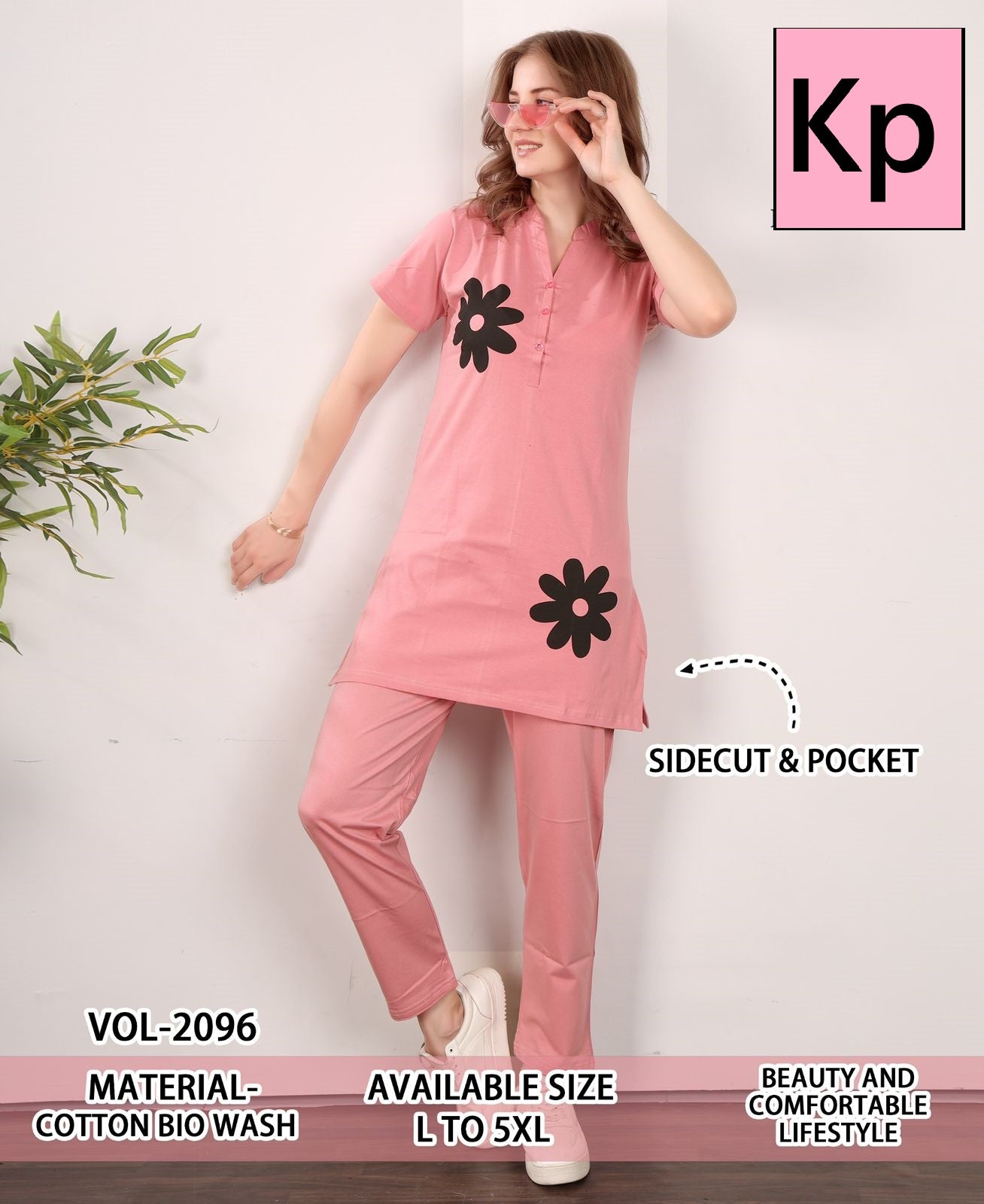 Vol 2096 Kp Cotton Biowashed Kurta Night Suits Exporter Gujarat