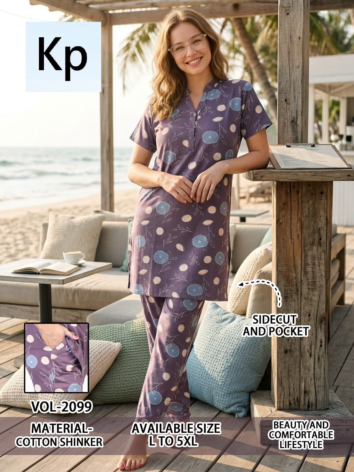 Vol 2099 Kurta Style Kp Cotton Long Night Suits Wholesale Rate