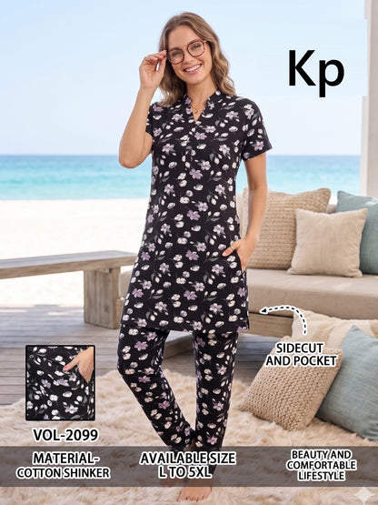 Vol 2099 Kurta Style Kp Cotton Long Night Suits Wholesale Rate