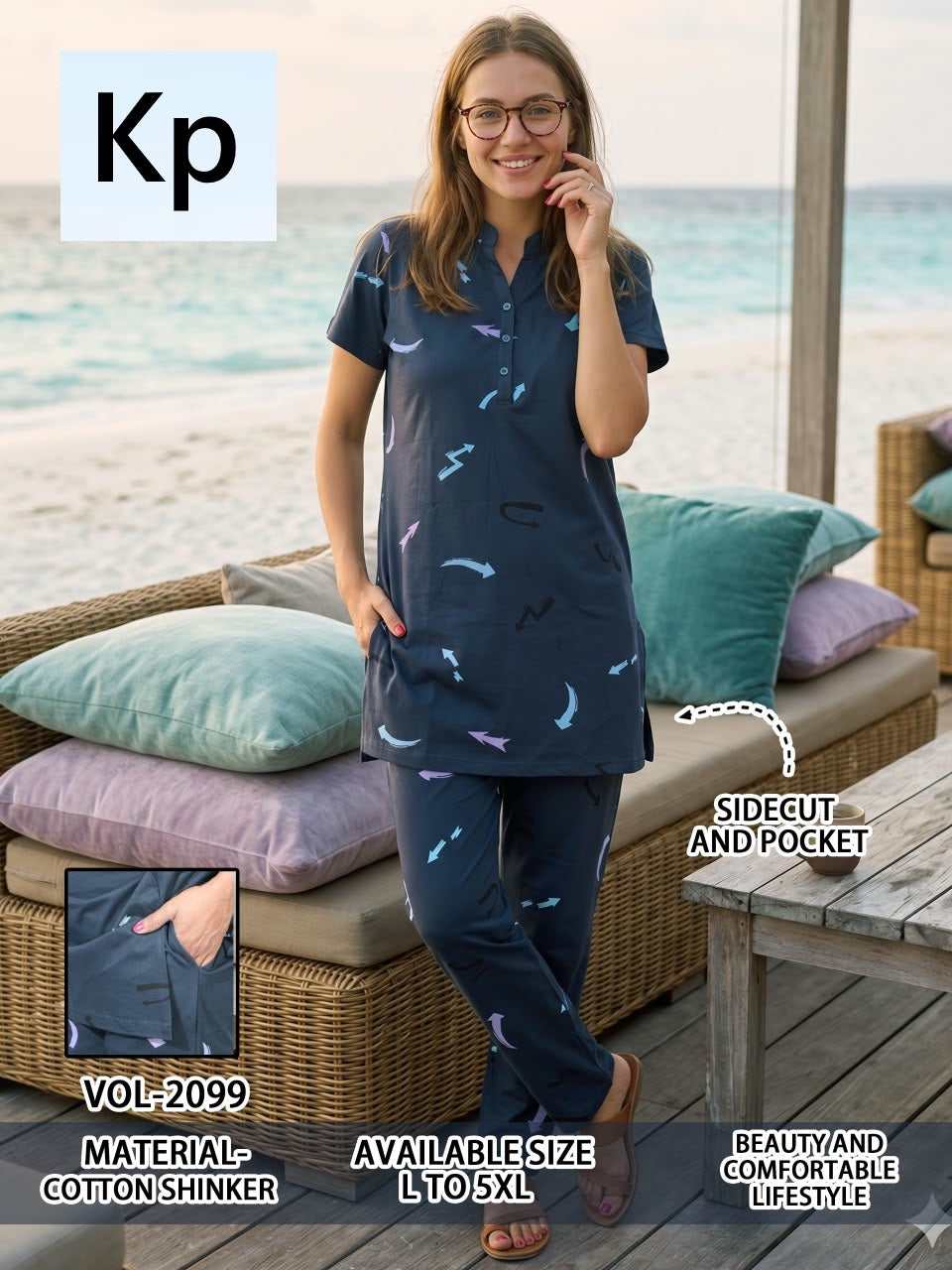 Vol 2099 Kurta Style Kp Cotton Long Night Suits Wholesale Rate