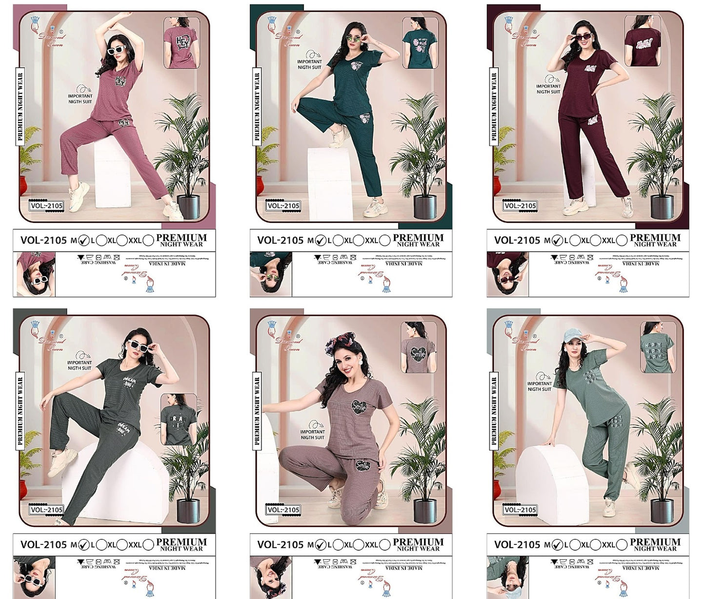 Vol 2105 Diamond Queen Imported Pyjama Night Suits Wholesale Rate