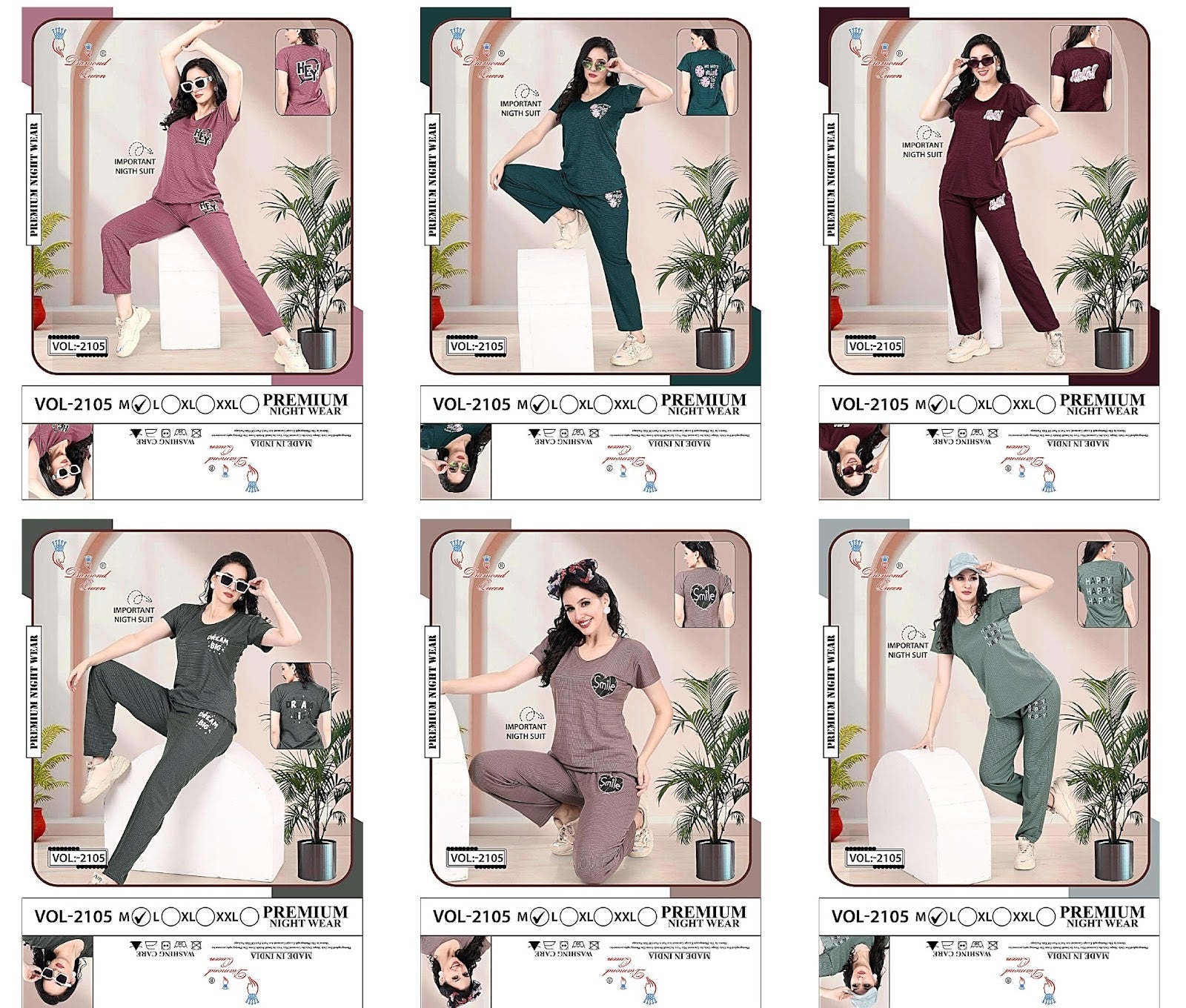 Vol 2105 Diamond Queen Imported Pyjama Night Suits Wholesale Rate