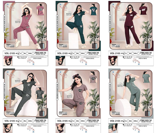 Vol 2105 Diamond Queen Imported Pyjama Night Suits Wholesale Rate