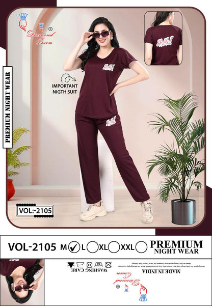 Vol 2105 Diamond Queen Imported Pyjama Night Suits Wholesale Rate