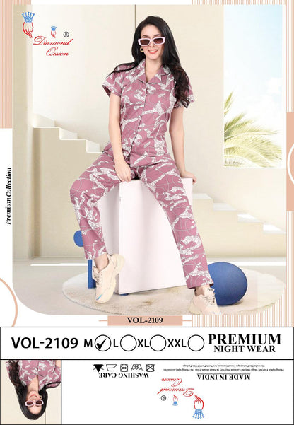 Vol 2109 Diamond Queen Sinker Collar Night Suits Wholesaler Ahmedabad