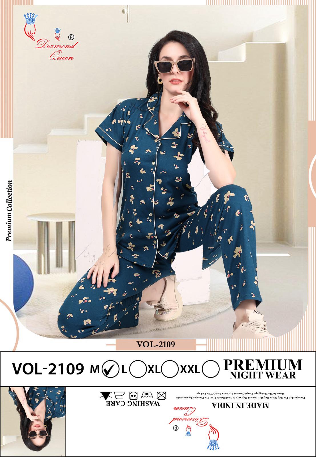 Vol 2109 Diamond Queen Sinker Collar Night Suits Wholesaler Ahmedabad