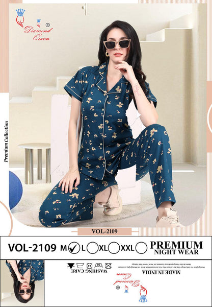 Vol 2109 Diamond Queen Sinker Collar Night Suits Wholesaler Ahmedabad