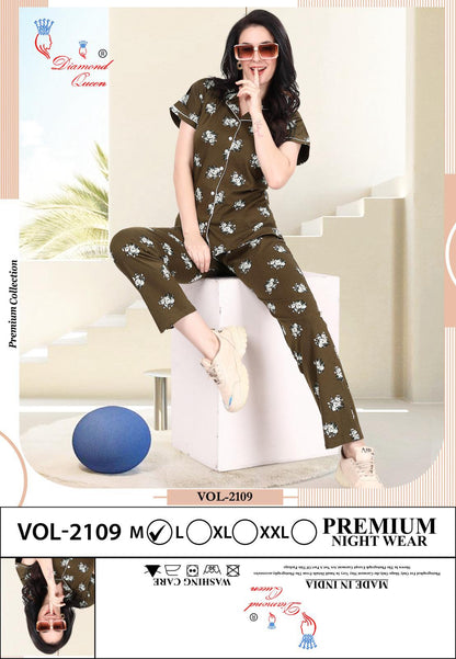Vol 2109 Diamond Queen Sinker Collar Night Suits Wholesaler Ahmedabad