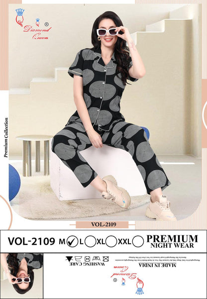 Vol 2109 Diamond Queen Sinker Collar Night Suits Wholesaler Ahmedabad