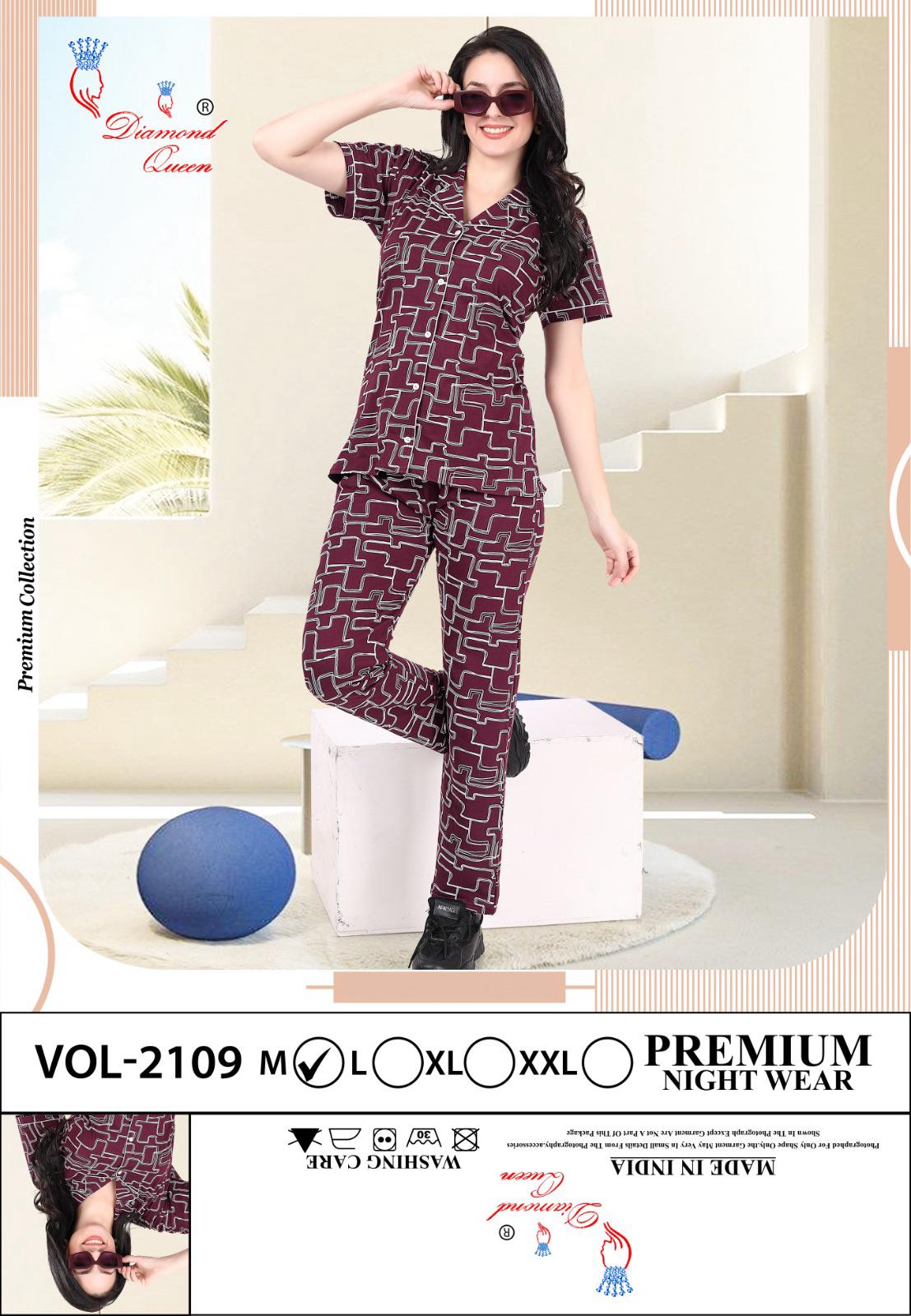 Vol 2109 Diamond Queen Sinker Collar Night Suits Wholesaler Ahmedabad