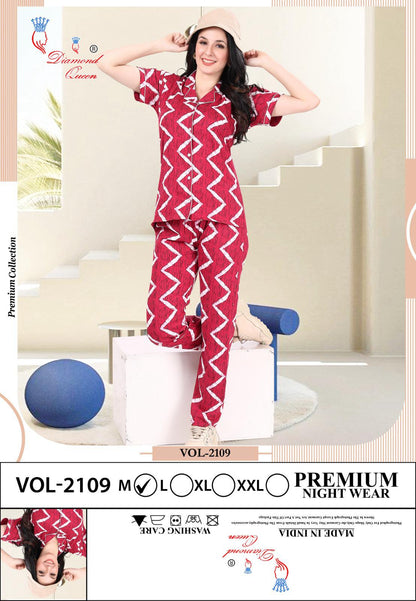 Vol 2109 Diamond Queen Sinker Collar Night Suits Wholesaler Ahmedabad