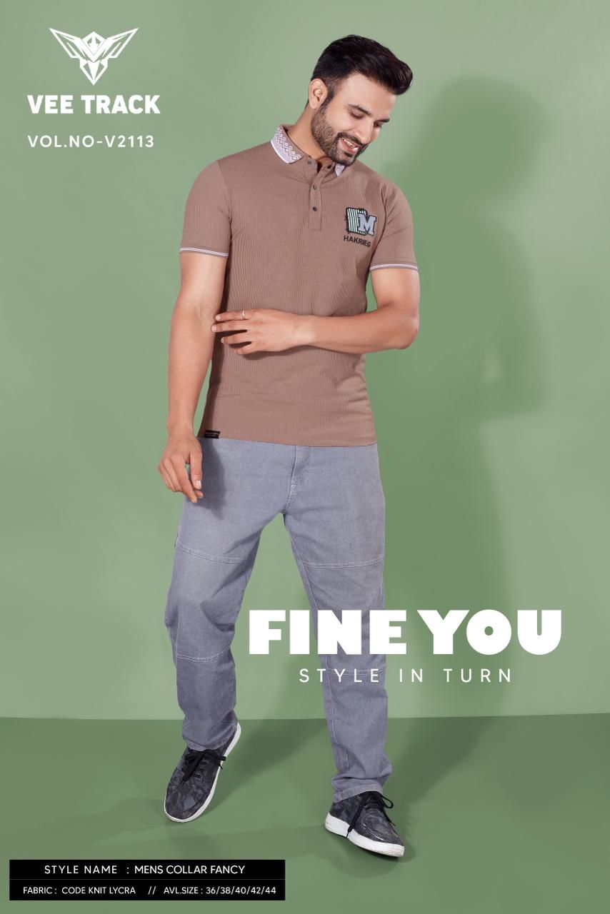 Vol 2113 Vee Track Knit Lycra Mens Tshirts Wholesaler Gujarat