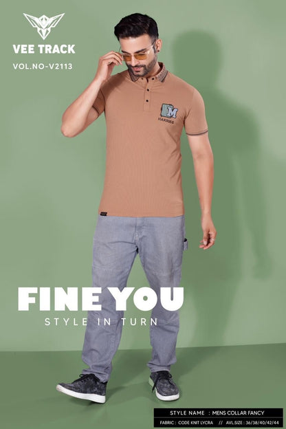 Vol 2113 Vee Track Knit Lycra Mens Tshirts Wholesaler Gujarat