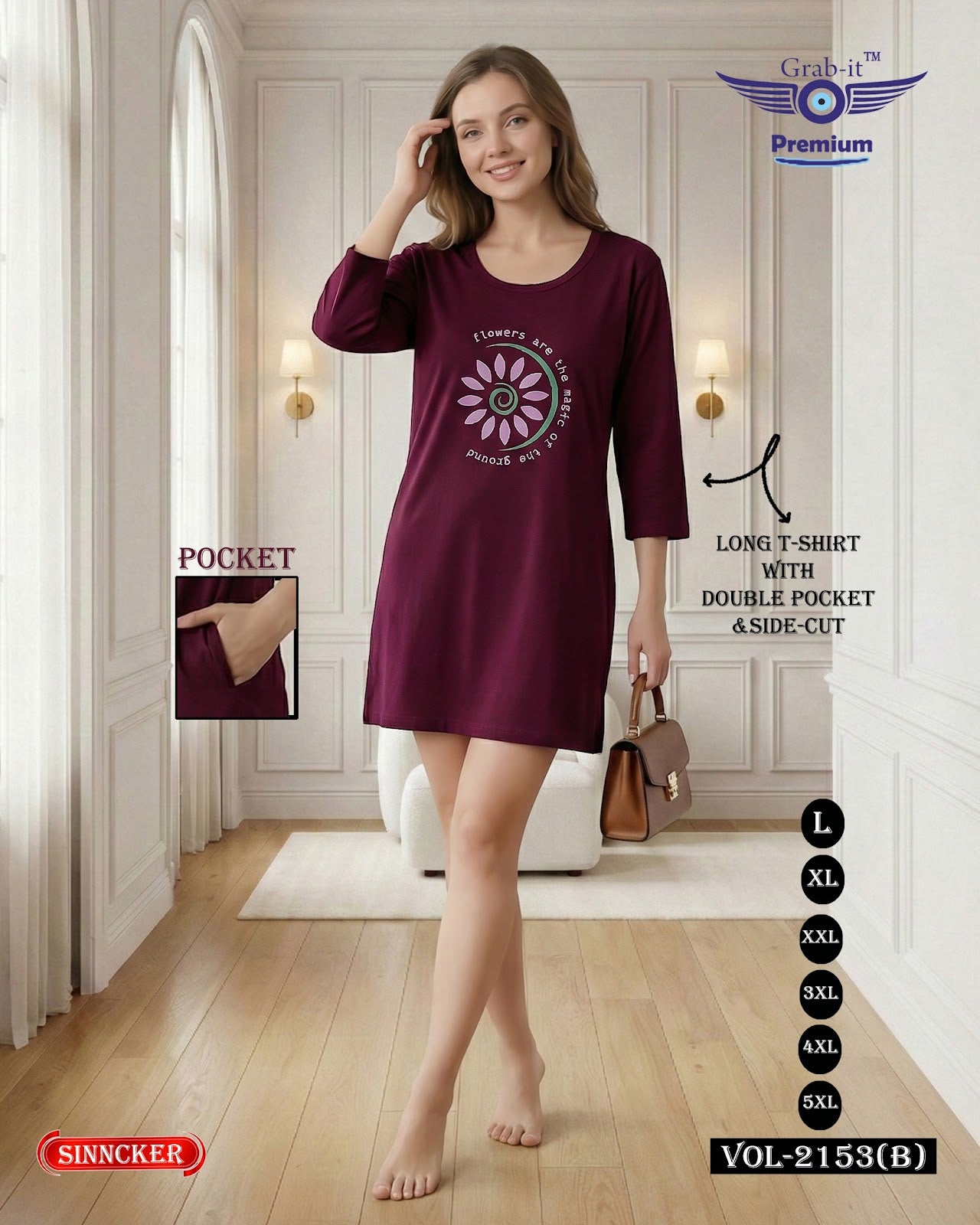 Vol 2153 B Grab It Sinker Women Long Tshirt Wholesaler