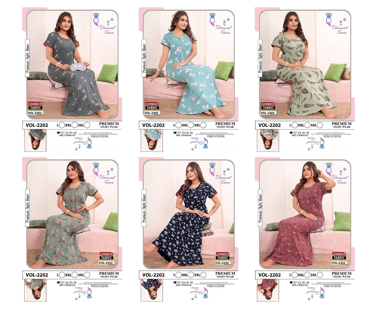 Vol 2202 Diamond Queen Sinker Night Gowns Wholesale Rate