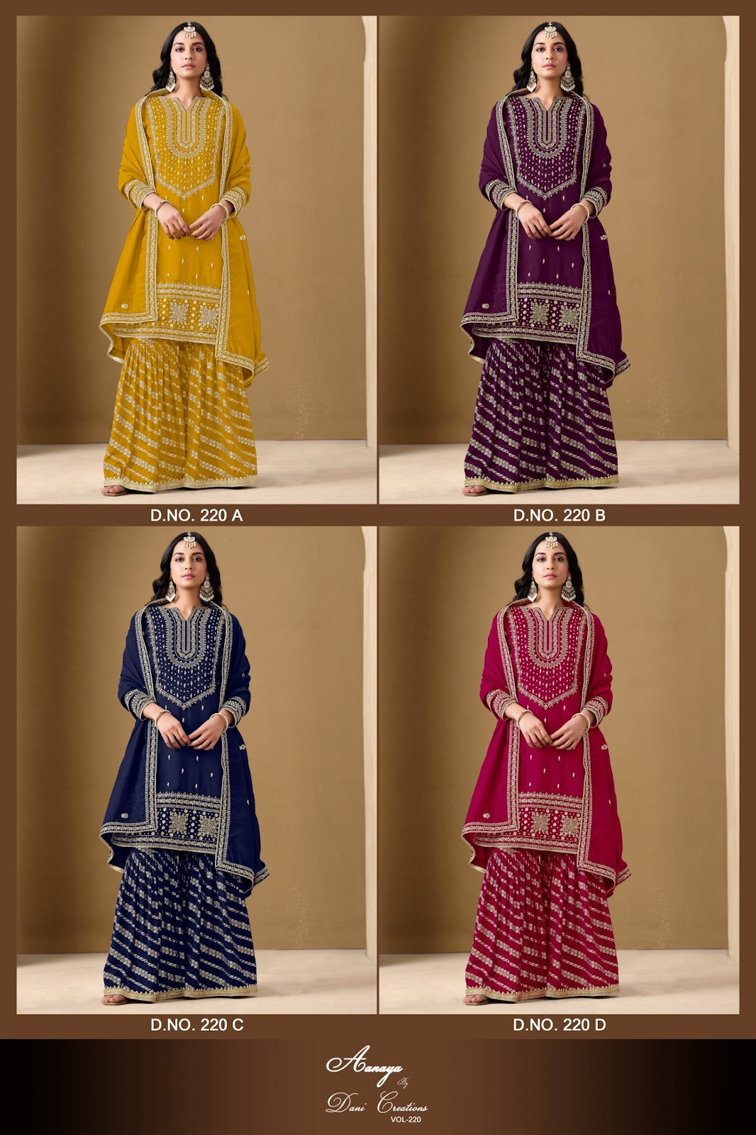 Vol 220 Dani Creations Aanaya Art Silk Readymade Sharara Suits Wholesaler Gujarat