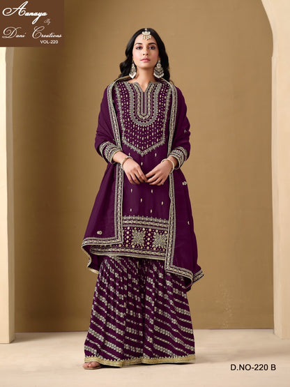 Vol 220 Dani Creations Aanaya Art Silk Readymade Sharara Suits Wholesaler Gujarat