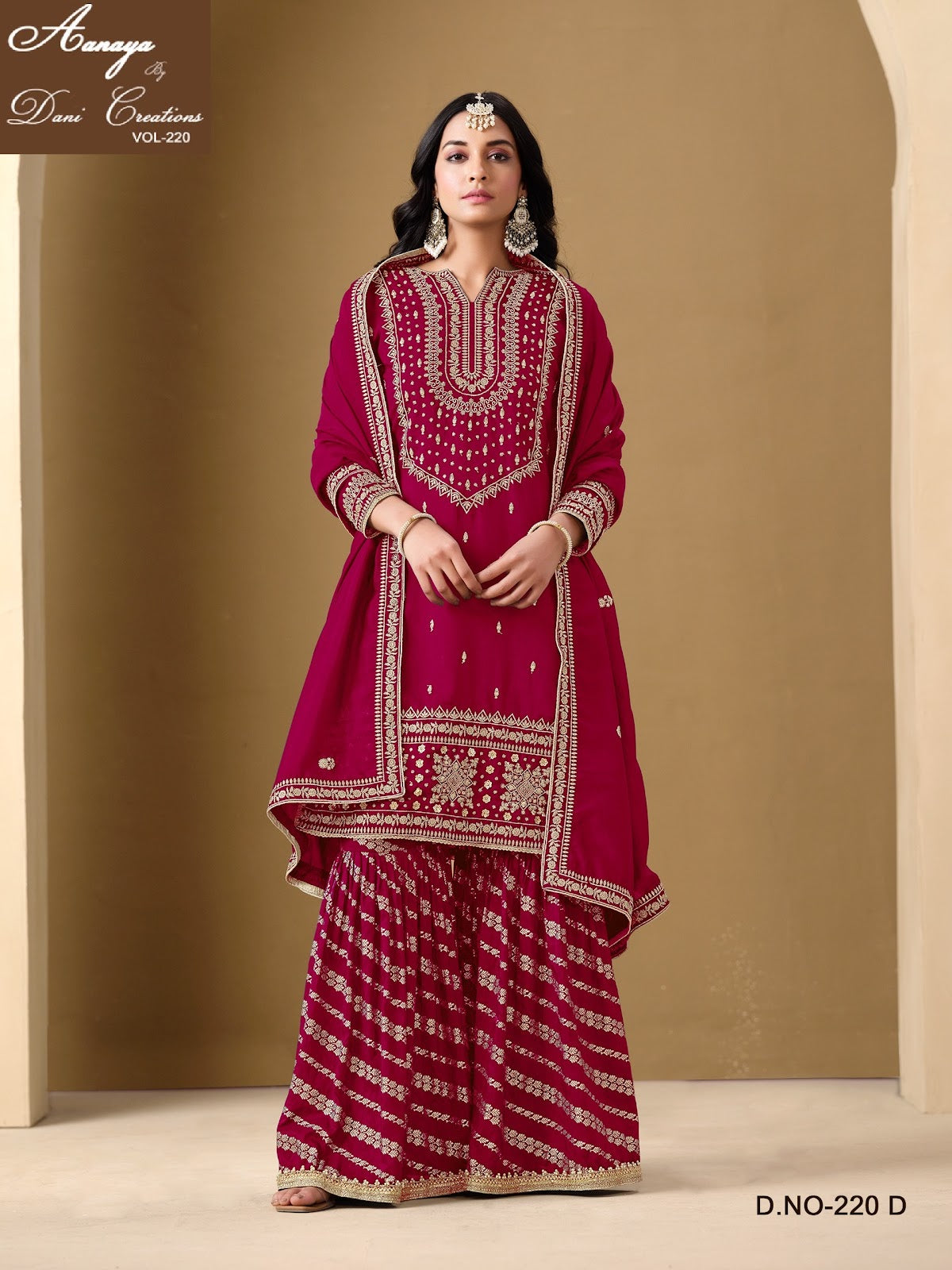 Vol 220 Dani Creations Aanaya Art Silk Readymade Sharara Suits Wholesaler Gujarat