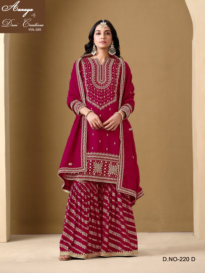 Vol 220 Dani Creations Aanaya Art Silk Readymade Sharara Suits Wholesaler Gujarat