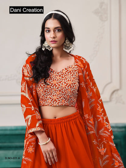 Vol 221 Dani Creations Aanaya Fox Georgette Crop Top Shurg Palazzo Set Manufacturer Ahmedabad